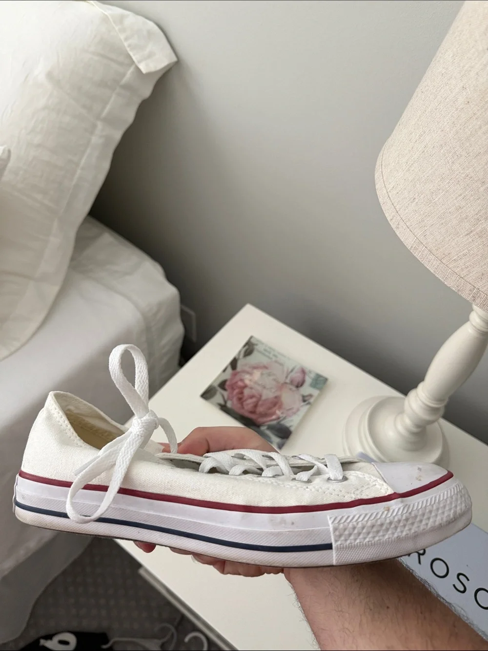 Converse White Canvas Low-Top Sneakers with Red Heel Stripe - Picture 10 of 10